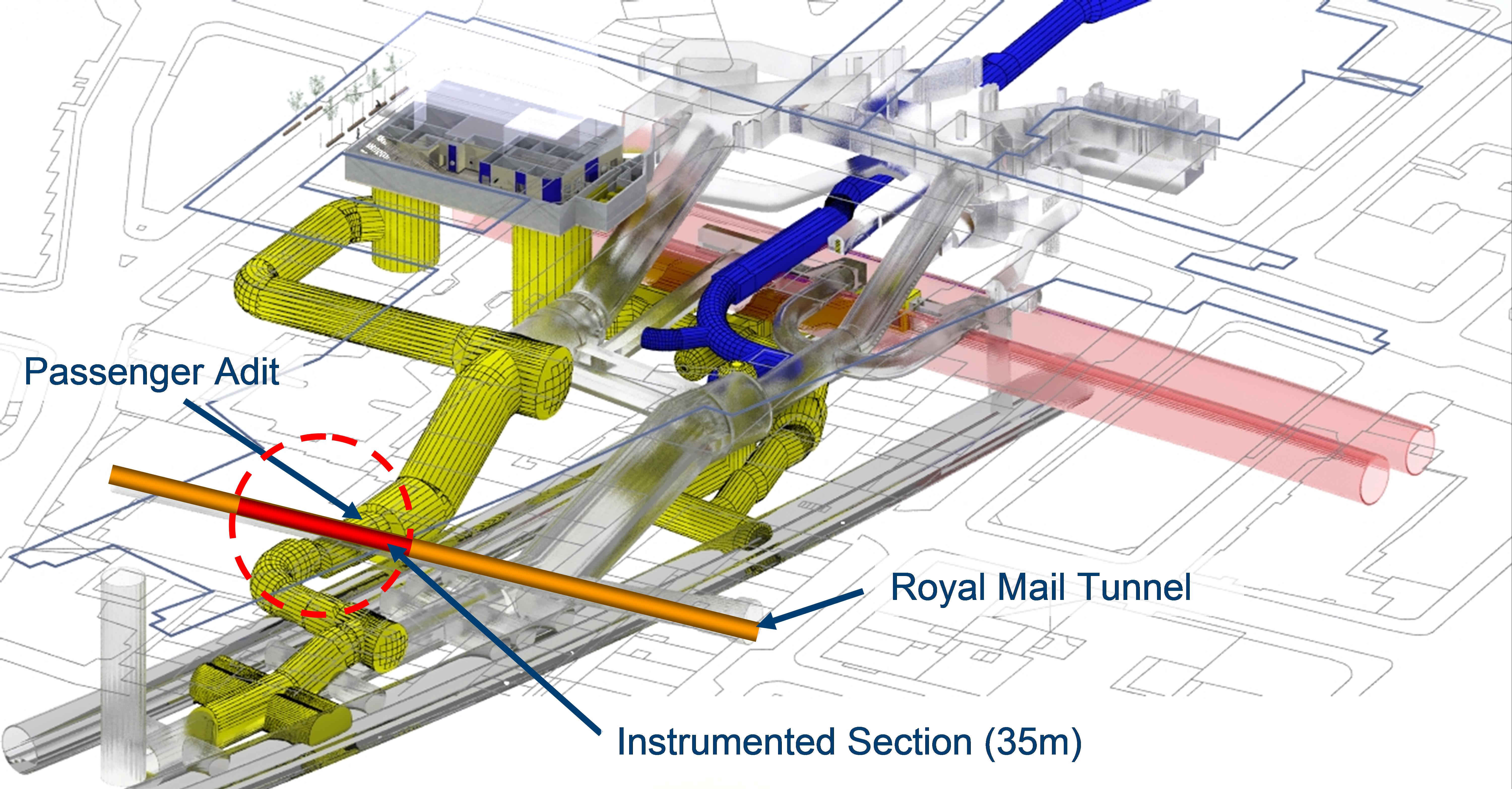 Figure 1: Bond Street Station Upgrade passenger tunnel constructed directly below Royal Mail tunnel.